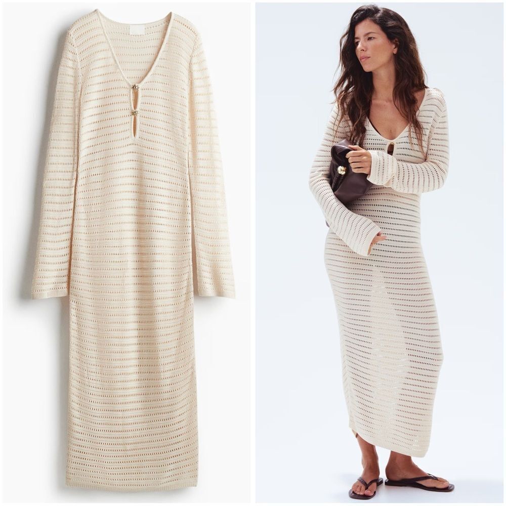 H&M Crochet-Look Dress Cream New